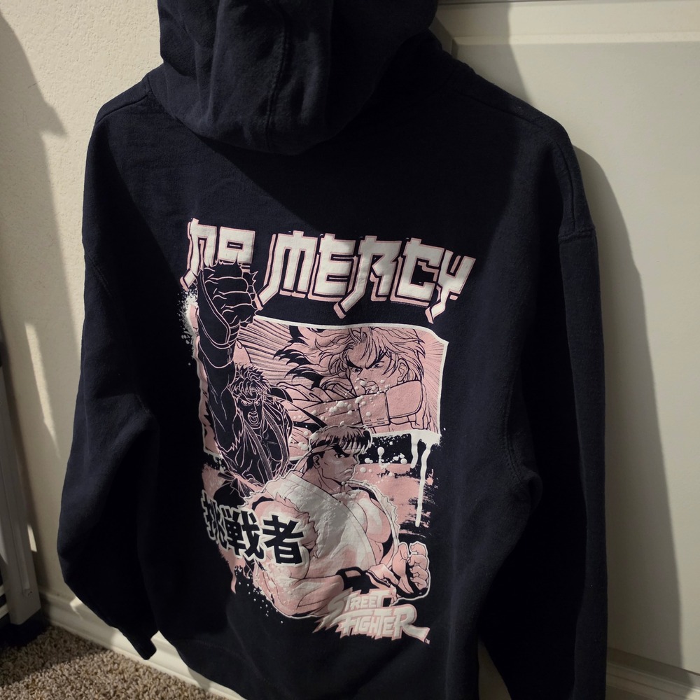 Brisco Brands Street Fighter No Mercy Ryu Ken Graphic Hoodie Black Mens Large